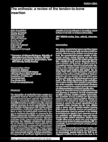 BioEnthesis™: Research article cover — The Enthesis: A Review of the Tendon-to-Bone Insertion (Apostolakos et al, 2014)